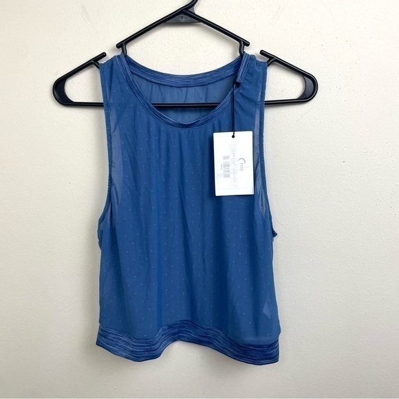 Zyia Blue Luxe Strappy Sheer Polka Dot Tank - Picture 3 of 7